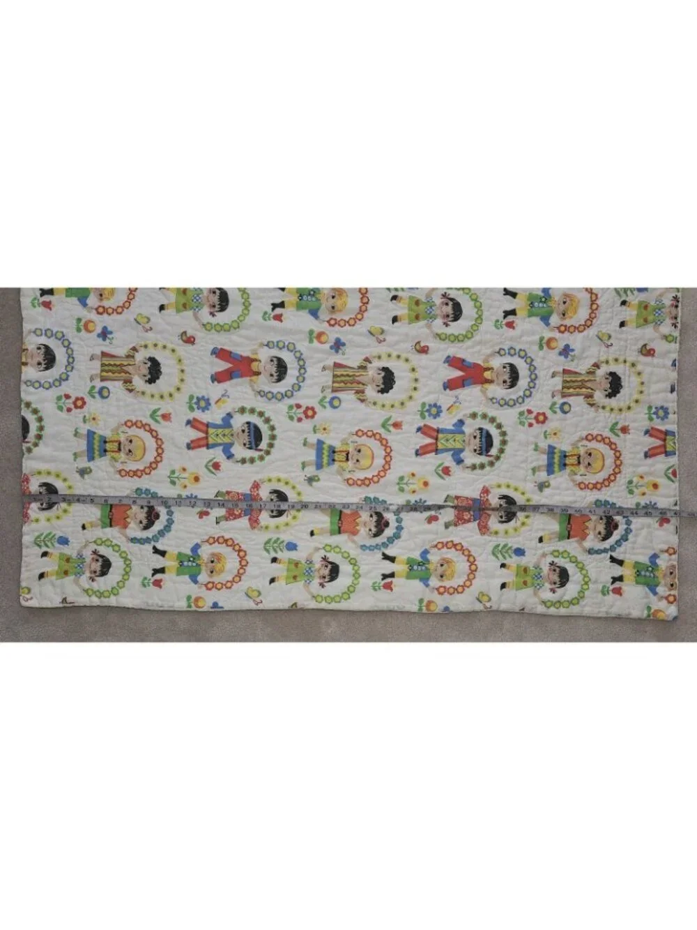 VTG Quilted Blanket 40x47 International Children Handmade ? FLAWS SPOTS AS IS